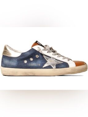 Golden Goose Super-Star Blue Denim Silver Tan Men’s Sneaker
